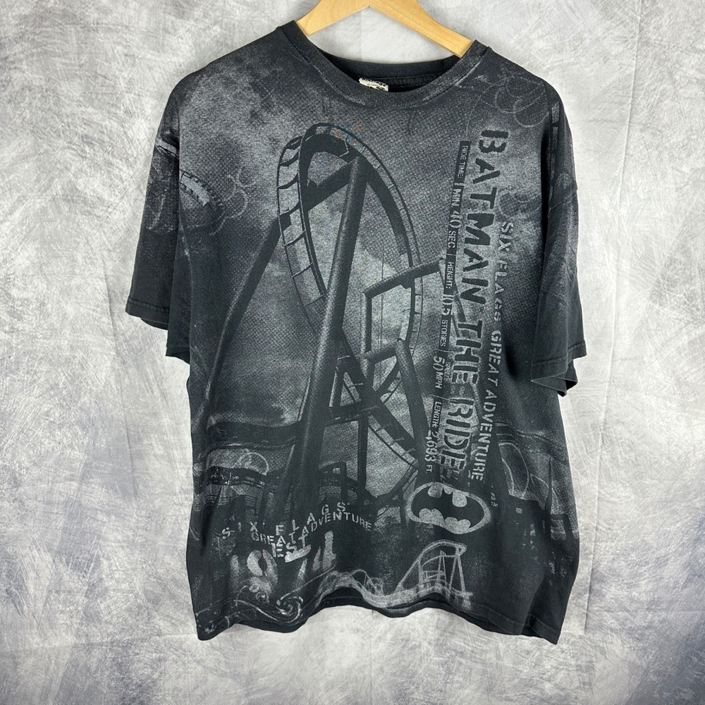 Six Flags Batman The Ride T-Shirt Mens XL Black Great Adventure DC Comics Roller